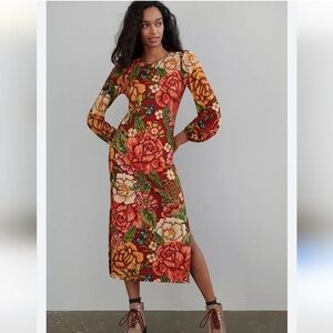 FARM Rio Jessa Red Floral Maxi Long Sleeve Dress